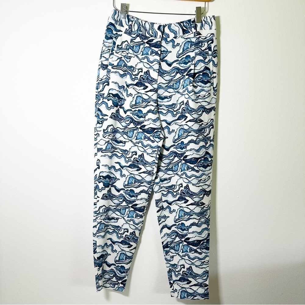 Essentiel Antwerp Kebarbra Relax Fit Blue & White Design Ankle Pants sz 36 EU